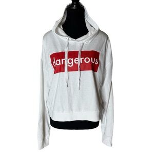 MAD ENGINE White Crop Hooded Long Sleeve Shirt Dangerous Lightweight Plus 1X